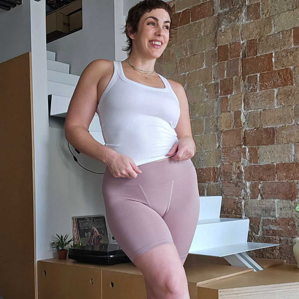 long bamboo underwear with 7 inch inseam that stays put and doesn’t ride up during all-day wear