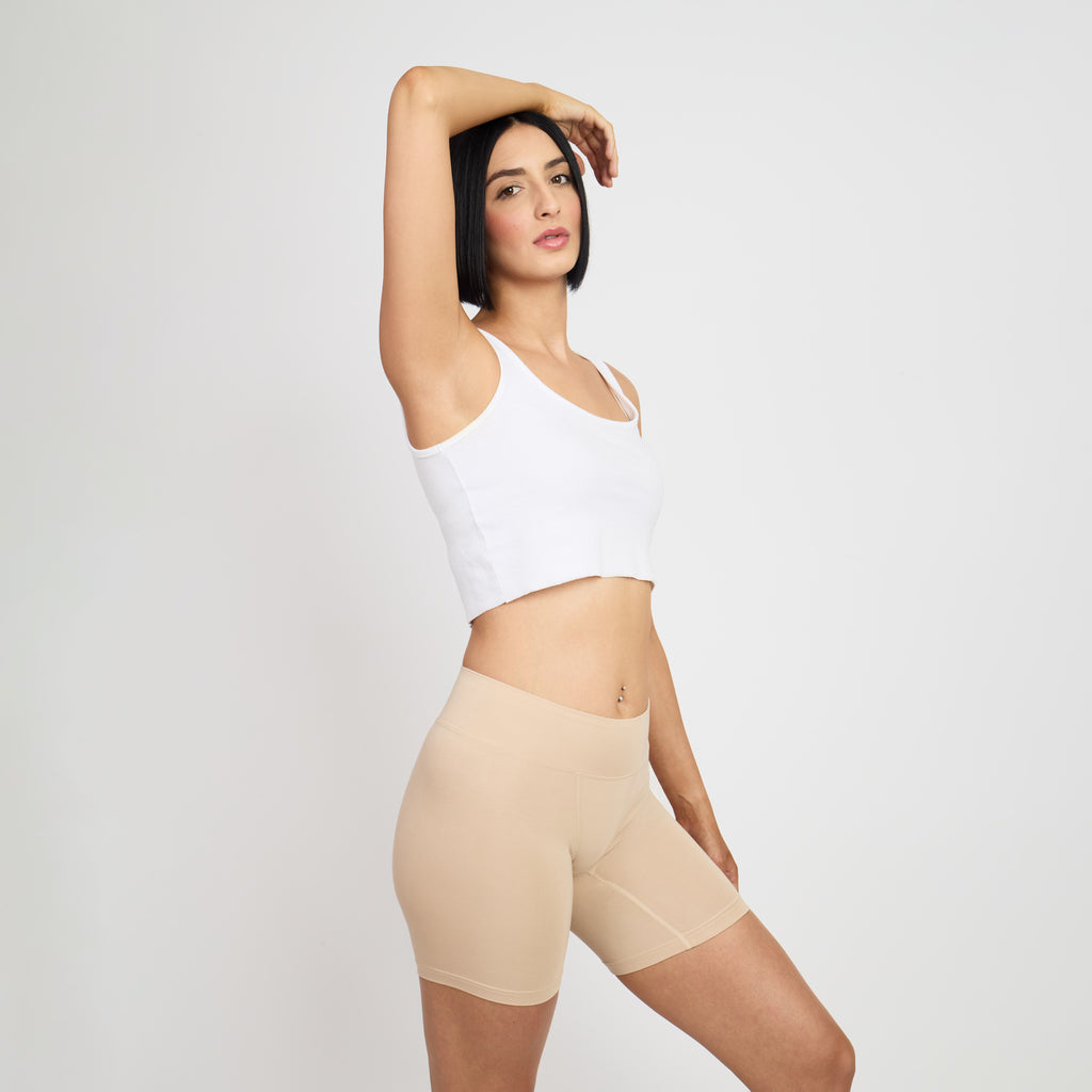low rise 5 inch underwear designed for modesty without layering, offering smooth coverage under skirts