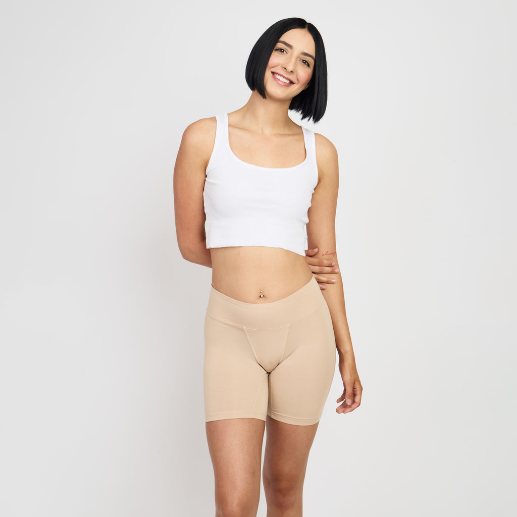 5 inch bamboo underwear that stays put under jeans, shorts, or dresses with a soft no-dig waistband