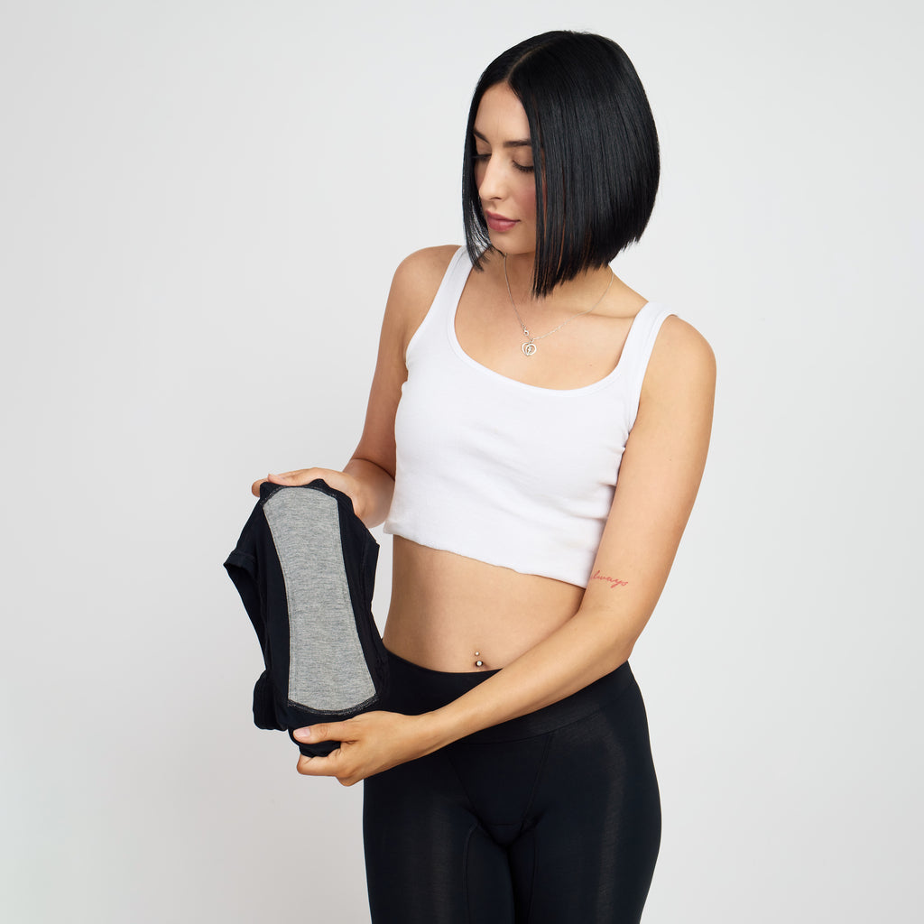 6.5 inch bamboo underwear designed for light leaks with cotton gusset and winged pad friendly fit